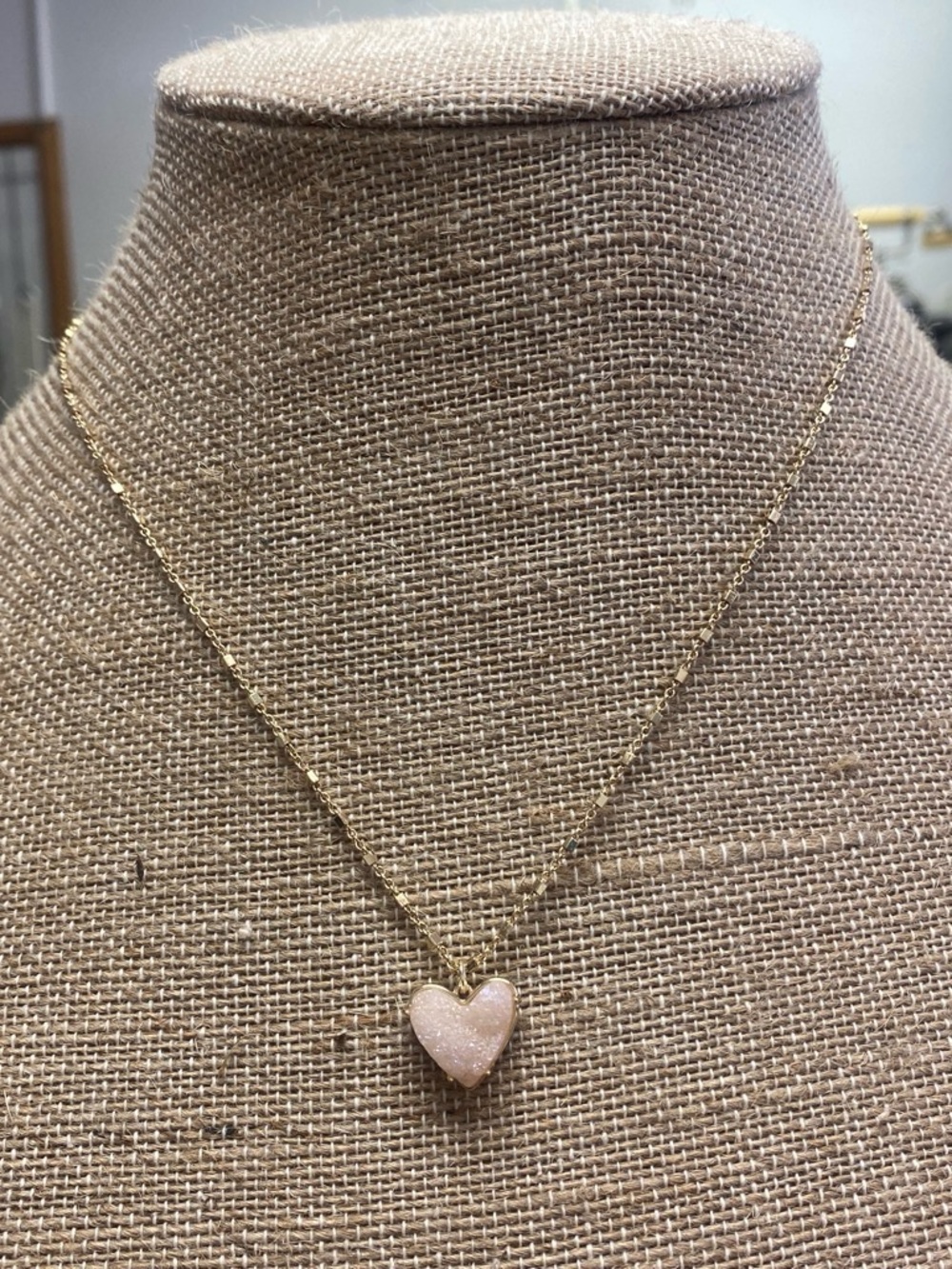 LA CN Delicate Pink Heart Pendant Necklace in Gold plated